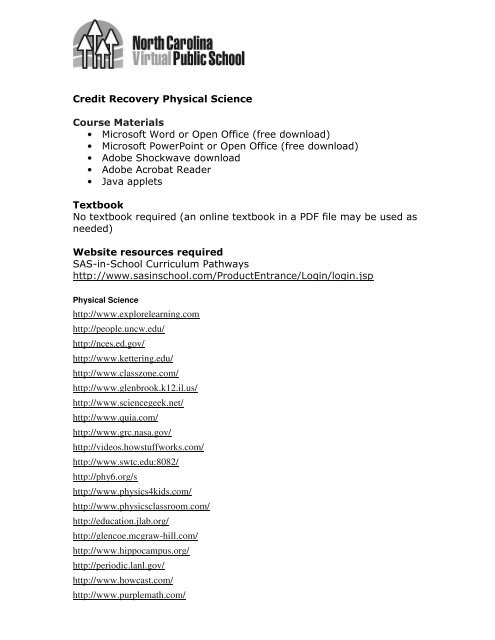 Credit Recovery Physical Science Course Materials â¢ Microsoft Word ...