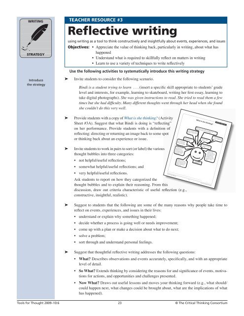 Reflective writing - The Critical Thinking Consortium