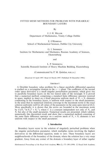 FITTED MESH METHODS FOR PROBLEMS WITH PARABOLIC ...