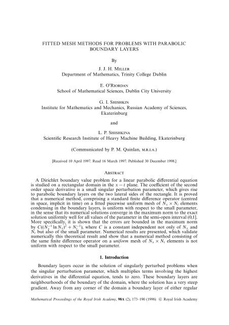 FITTED MESH METHODS FOR PROBLEMS WITH PARABOLIC ...