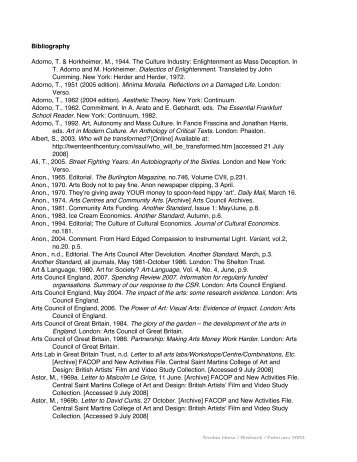 Bibliography Adorno, T. & Horkheimer, M., 1944. The Culture ... - B+B