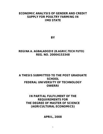 economic analysis of gender and credit supply for poultry farming in ...