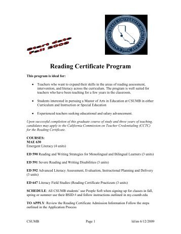 Reading Certificate Program - The Center for Reading Diagnosis ...