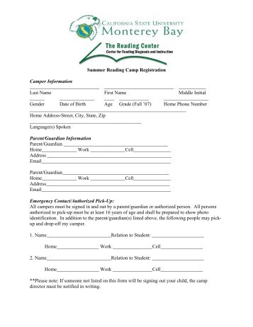 Summer Reading Camp Registration