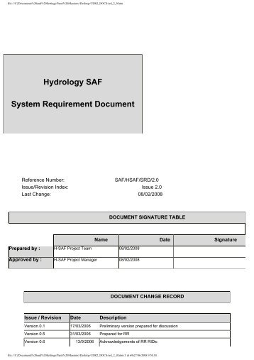 Hydrology SAF System Requirement Document - H-SAF