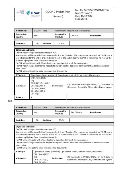 Annex I to the CDOP2 Project Plan - Work Package ... - H-SAF