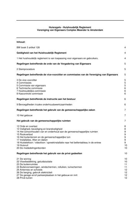 Huisregels  Huishoudelijk Reglement Vereniging  Meander Portaal
