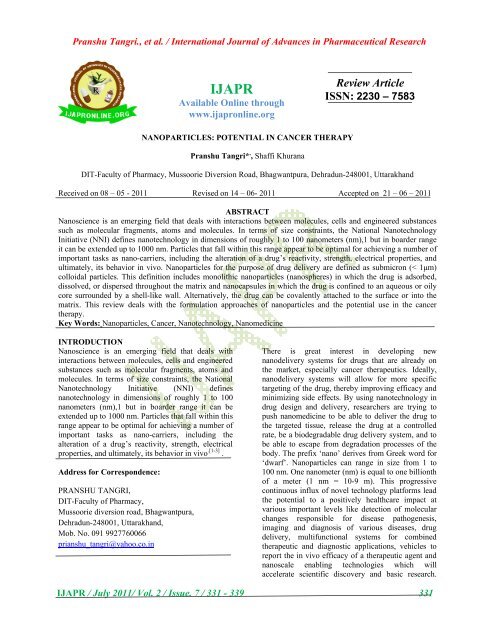 20110918_Pranshu Tangri et al, IJAPR.pdf - international journal of ...