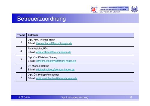 Hochschulcontrolling - FernUniversitÃ¤t in Hagen