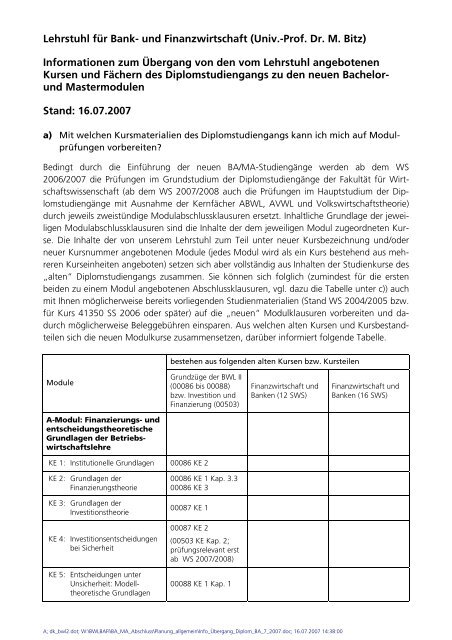 und Finanzwirtschaft - FernUniversitÃ¤t in Hagen