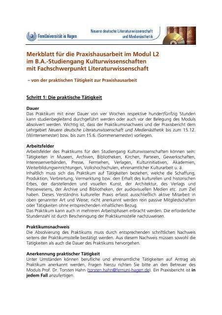 Merkblatt fÃ¼r die Praxishausarbeit im Modul L2 im B.A.-Studiengang ...