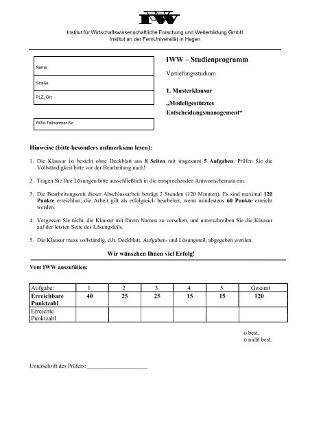 IWW â Studienprogramm - FernUniversität in Hagen