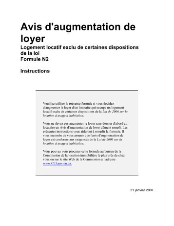 Avis d'augmentation de loyer - Commission de la location immobiliÃ¨re