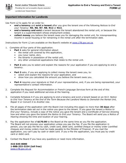L2 Form RTA - Landlord Tenant Board