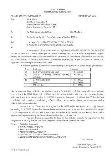 Distribution of Electrical Pump Sets under NFSM -Rice ... - Nagaon