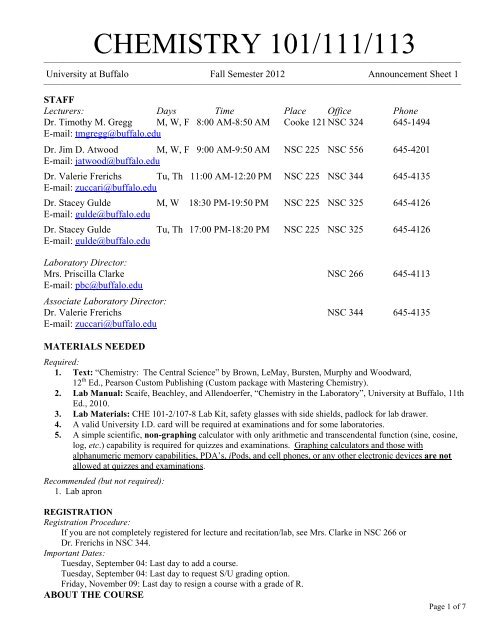 CHE 101/111/113 - Department of Chemistry - University at Buffalo