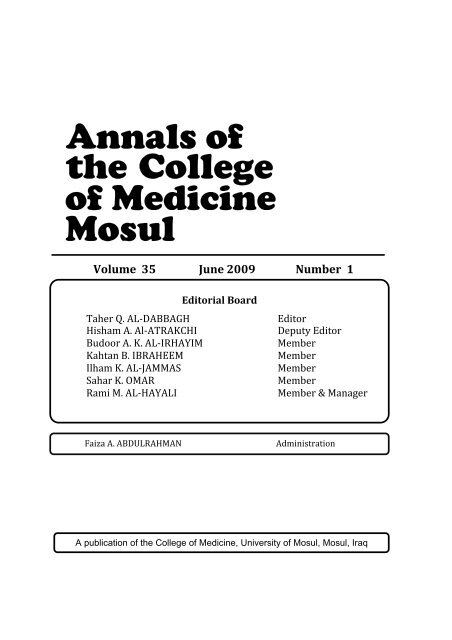 Volume 35 June 2009 Number 1 - University of Mosul