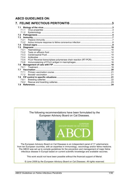 ABCD GUIDELINES ON: 7. FELINE INFECTIOUS PERITONITIS ...