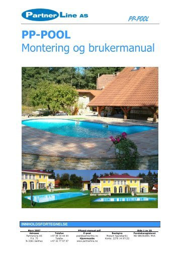 PP-POOL Montering og brukermanual - Partnerline AS