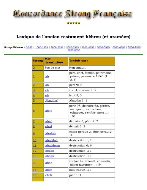 Concordance Strong Française