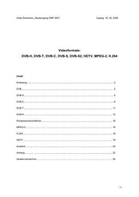 Videoformate: DVB-H, DVB-T, DVB-C, DVB-S, DVB ... - HTL Wien 10