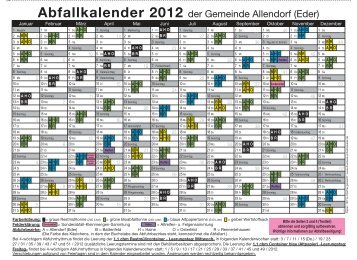 Abfallkalender 2012 der Gemeinde Allendorf (Eder)