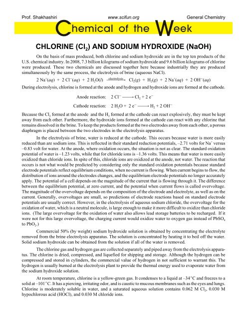 CHLORINE (Cl2) AND SODIUM HYDROXIDE (NaOH)