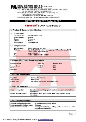 MSDS - Black Hand Powder - Mohm Chemical Sdn Bhd