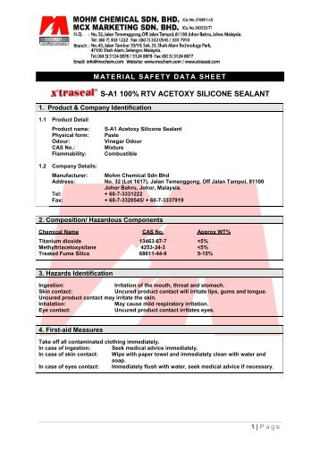 S-A1 100% RTV ACETOXY SILICONE SEALANT - Axtrada