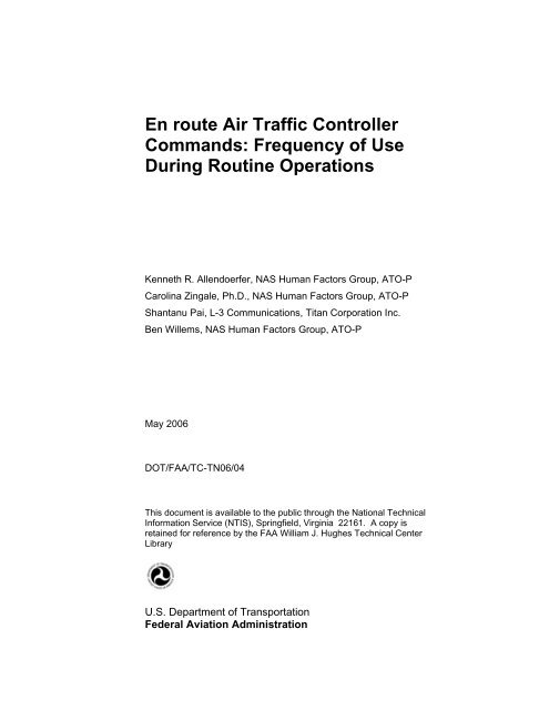En route Air Traffic Control Commands - FAA Human Factors Branch