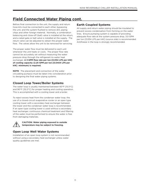 NX W R e v ersible Chiller Installation Manual - WaterFurnace