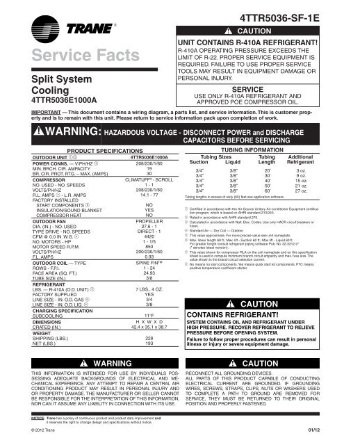 Trane Refrigerant Line Sizing Chart