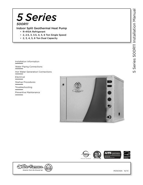 5 Series 500R11 Installation Manual - WaterFurnace