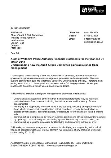Agenda item 10 - External audit fraud letter