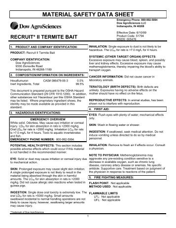 material safety data sheet recruit* ii termite bait - Label