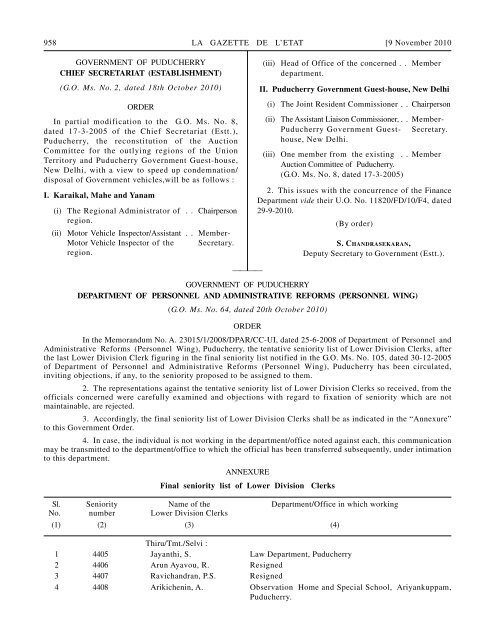 Government Notifications - Government of Puducherry