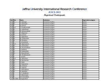 List of Registered Participants - University of Jaffna