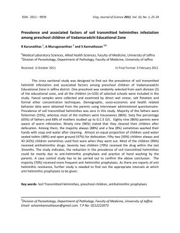Prevalence and associated factors of soil transmitted helminthes ...