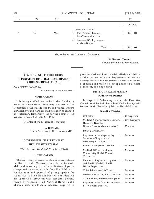 Government Notifications - Government of Puducherry Government Notifications - Government of Puducherry