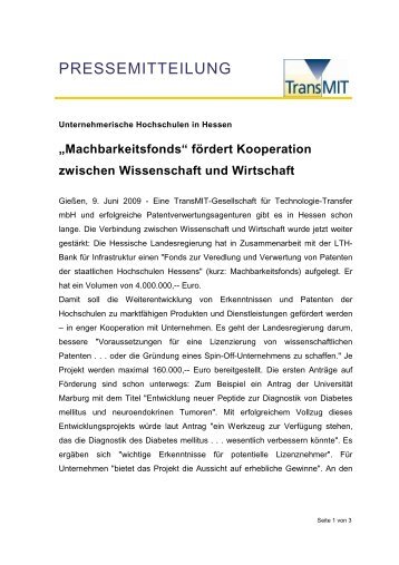 Machbarkeitsfonds - TransMIT GmbH