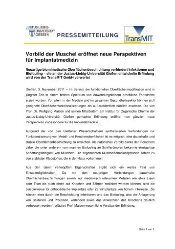 Vorbild der Muschel erÃ¶ffnet neue Perspektiven ... - TransMIT GmbH