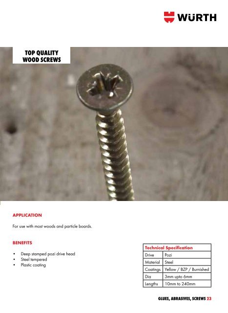 GLUES ABRASIVES SCREWS - Wurth