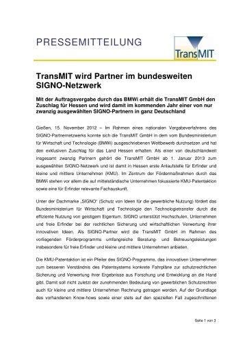 PM TransMIT SIGNO Partner 15 11 2012 - TransMIT GmbH