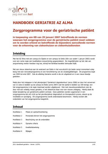 HANDBOEK GERIATRIE AZ ALMA Zorgprogramma voor de ...