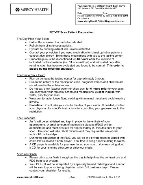 PET-CT Scan Patient Preparation The Day Prior Your Exam â€¢ Follow ...