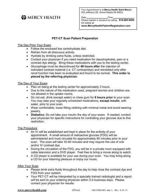 PET-CT Scan Patient Prep and Diet Plan - Saint Mary's