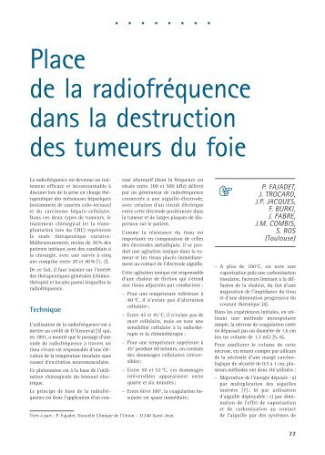 Place de la radiofrÃ©quence dans la destruction des tumeurs du foie