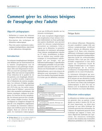 Comment gÃ©rer les stÃ©noses bÃ©nignes de l'Åsophage chez l'adulte