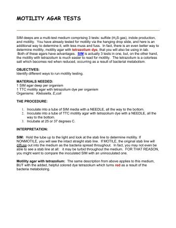 MOTILITY AGAR TESTS