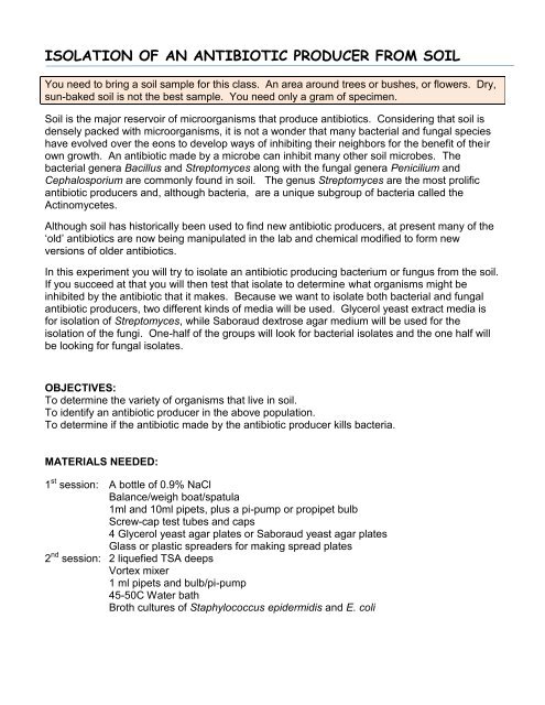 ISOLATION OF AN ANTIBIOTIC PRODUCER FROM SOIL